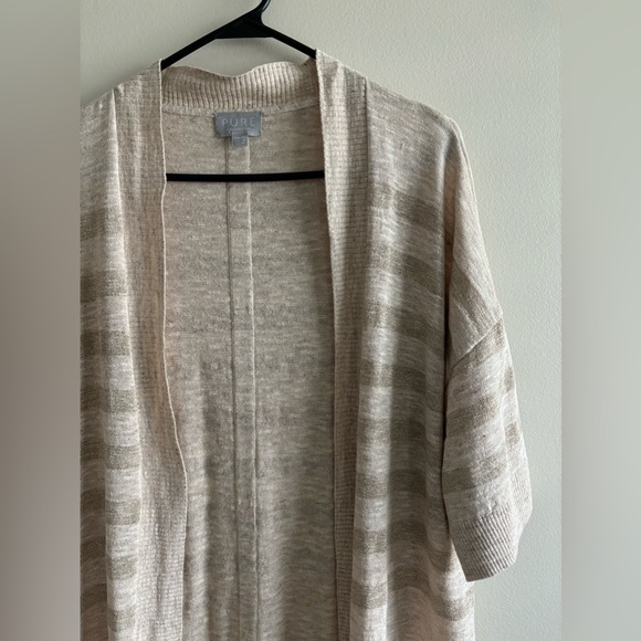 Pure collection linen blend striped cardigan beige tan sz US 6 - Picture 2 of 12